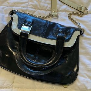 B Makowsky tall envelope style black patent leather clutch purse